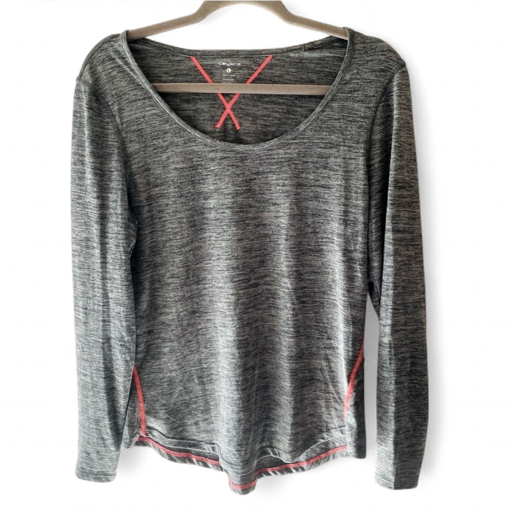 LAYER 8 PERFORMANCE QWICK-DRY GRAY LONG SLEEVE ATHLETIC GYM TOP SIZE LARGE